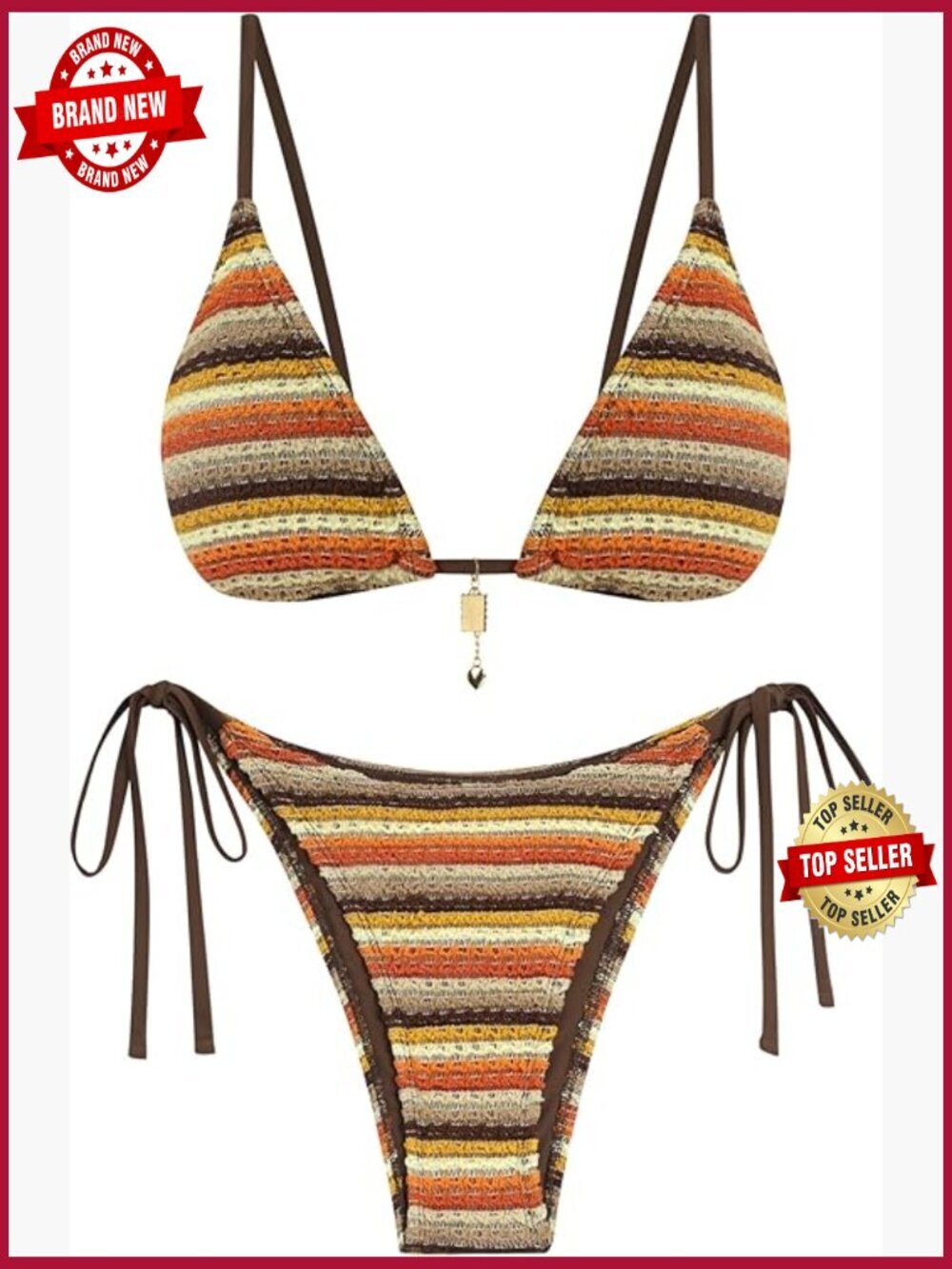 Women's Crochet Knit High Cut Cheeky Bikini Set Swimwear Triangle Top